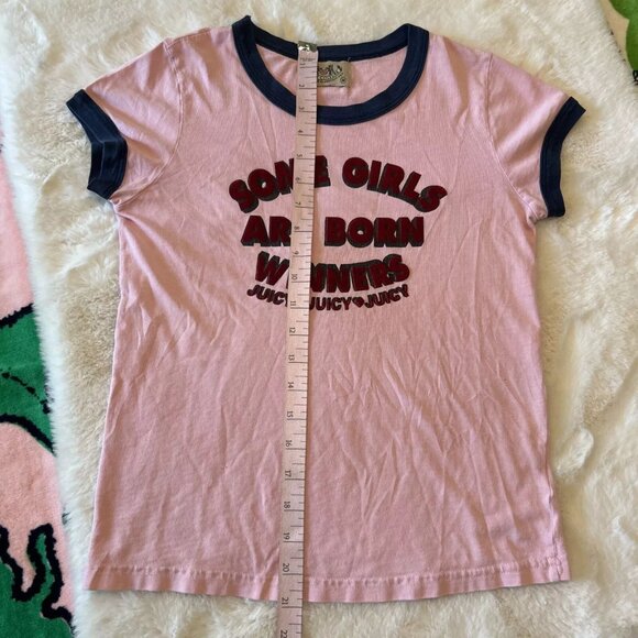 Vintage Y2k Pink Juicy Couture Some Girls Are Born Winners Graphic Tee Tshirt M - Picture 7 of 8